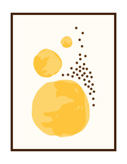 Simple abstract poster with watercolor yellow spots, dots. Vector illustration. Wall decor, cover.
