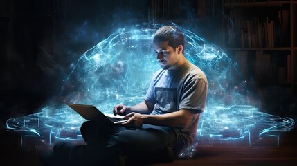 An individual connected cerebrally and electromagnetically to a computer, using their own energy as an interface to perform computing tasks. Generative AI