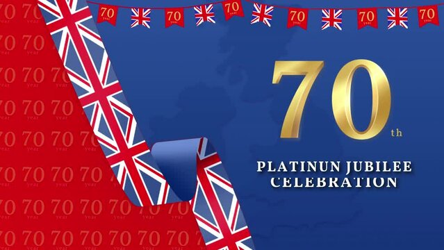 Animation of the Platinum Jubilee flag at the annual Austwick Cuckoo Festival during the Queen's Platinum Jubilee, Yorkshire Dales, England.
