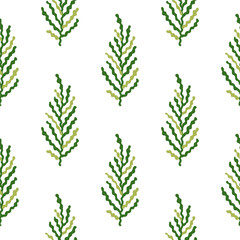 Abstract seaweed backdrop. Organic fern leaves seamless pattern. Simple style botanical background.