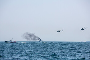warships and helicopters
