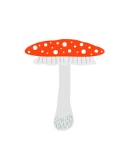 Mushroom red with white dots, fly agaric seasonal Halloween vector illustration of inedible witch mushrooms autumn holidays simple minimalist hand drawn doodle style drawing