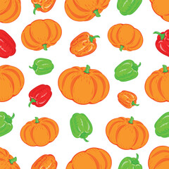 Pumpkin and pepper are vegetables that will decorate and complement any dish, plant, vegetables, vector, illustration, pumpkin, contour, background, vitamins, 