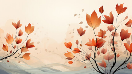 Autumn background, watercolor brush texture, Flower and botanical leaves 