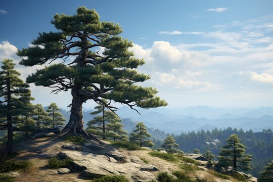 A towering pine tree, an emblem of strength and resilience in nature.