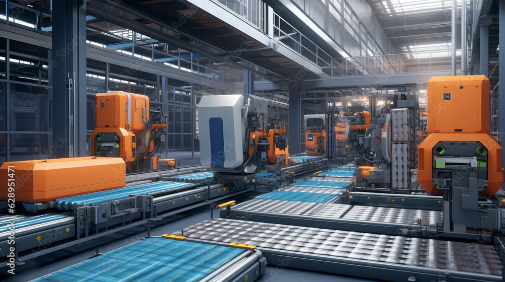 Poster create a cargo handling facility equipped with automated palletizing systems and robotic cargo sorti