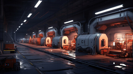 Create an underground cargo transportation system, featuring a network of tunnels and automated shuttles, ensuring secure and expedited delivery of goods within urban areas." Generative AI