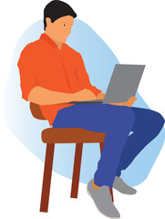 sitting chair a person work on laptop. Laptop work a male 