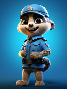 A Cute 3D Meerkat Dressed Up as a Police Officer on a Solid Color Background | Generative AI
