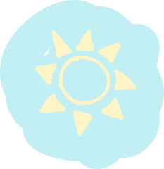 Yellow sun on a blue background. Highlight cover, social media design, icon, emblem, logo. Doodle style illustration