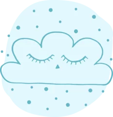 Zelfklevend Fotobehang A cute sleeping cloud in blue. Highlight cover, social media design, icon, emblem, logo. Doodle style illustration © Tata Che