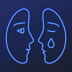 emotions neon sign, modern glowing banner design, colorful modern design trends on black background. Vector illustration.