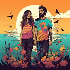 Couple in Love Clip Art or T-Shirt Design