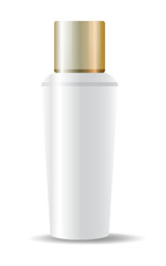 Bottles with spray, dispenser and dropper, cream jar, tube. Cosmetic package.