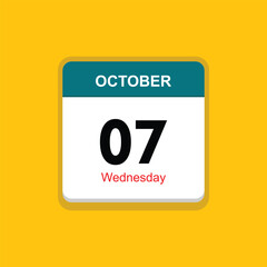 wednesday 07 october icon with yellow background, calender icon