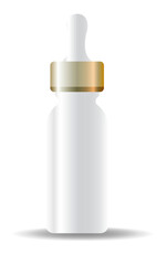 Bottles with spray, dispenser and dropper, cream jar, tube. Cosmetic package.