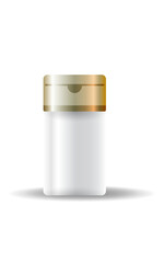 Bottles with spray, dispenser and dropper, cream jar, tube. Cosmetic package.