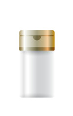 Bottles with spray, dispenser and dropper, cream jar, tube. Cosmetic package.
