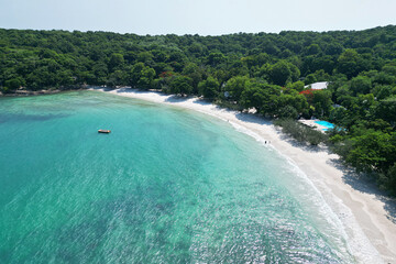 aerial photograpahy of seascape top view of Ko Samet island. sunny day. - obrazy, fototapety, plakaty
