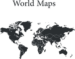 World map vector, isolated on white background. Flat Earth, gray map template for web site pattern,  report,  graphics. Globe similar world map icon. Travel worldwide, map silhouette backdrop.