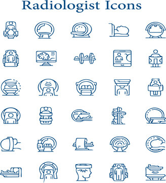 Magnetic resonance imaging icons set. Outline set of magnetic resonance imaging vector icons for web design isolated on white background