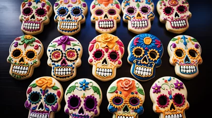 Foto auf Alu-Dibond Schädel  Sugar Skull Cookies mastic and glaze background