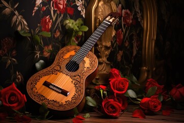 spanish guitar with sheet music for flamenco - obrazy, fototapety, plakaty