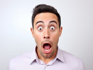 Portrait of young man with shocked and surprised facial expression face