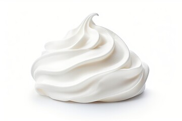 Closeup of soft vanilla creamy dessert. Delicious whipped cream on white background isolated - obrazy, fototapety, plakaty