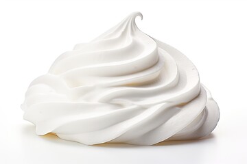 Closeup of soft vanilla creamy dessert. Delicious whipped cream on white background isolated