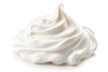 Closeup of soft vanilla creamy dessert. Delicious whipped cream on white background isolated