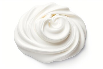 Closeup of soft vanilla creamy dessert. Delicious whipped cream on white background isolated - obrazy, fototapety, plakaty