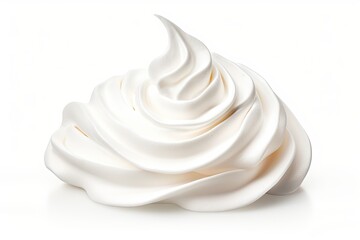 Closeup of soft vanilla creamy dessert. Delicious whipped cream on white background isolated