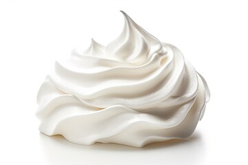 Closeup of soft vanilla creamy dessert. Delicious whipped cream on white background isolated