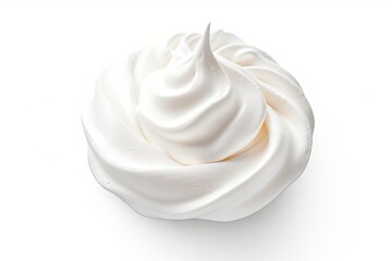 Closeup of soft vanilla creamy dessert. Delicious whipped cream on white background isolated