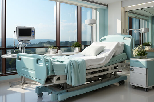 modern hospital room with bed and other equipment healtcare conception