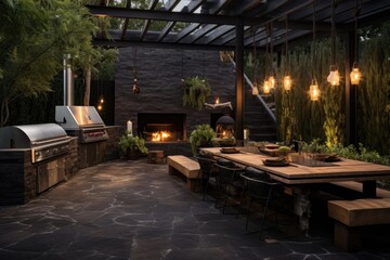 outdoor bbq pit with a smoky, inviting ambiance - obrazy, fototapety, plakaty