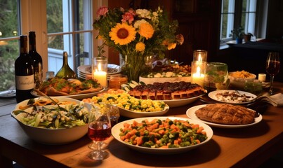 The feast table groaned under the weight of succulent roasts, savory side dishes, and decadent desserts