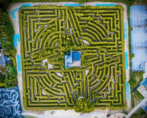 Aerial view of the vibrant Kildare maze in Kildare, Ireland