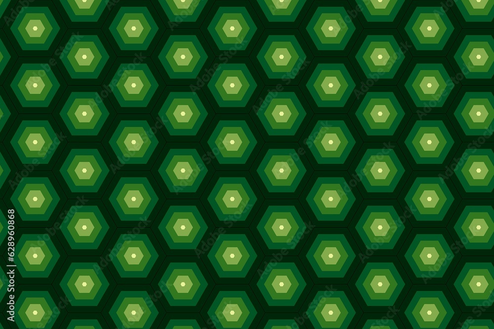 Poster seamless pattern of green hexagons with on black background