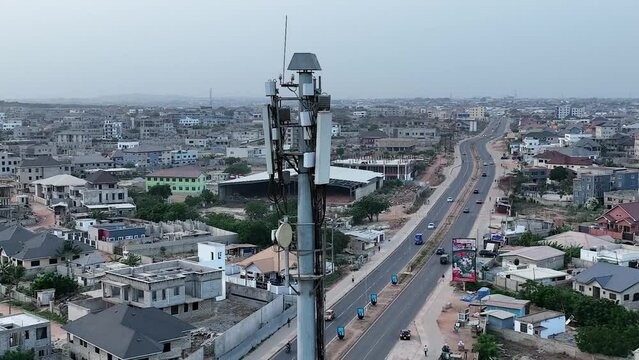 Aerial video of modern buildings and roads in Accra, Ghana