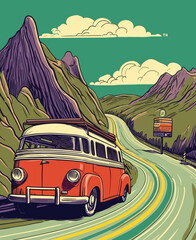 Road Trip USA Vector Illustration SVG Digital Download - obrazy, fototapety, plakaty