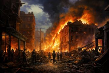 Naklejka premium Riot scene in the city, generative ai 