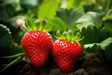 strawberries in natural background, generative ai 