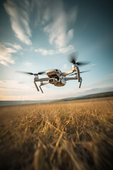 white drone flying over a field, generative ai 