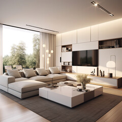 Fototapeta premium modern living room minimalist style, interior design, simple elegance, clean design, Generative Ai 