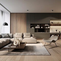 modern living room minimalist style, interior design, simple elegance, clean design, Generative Ai 