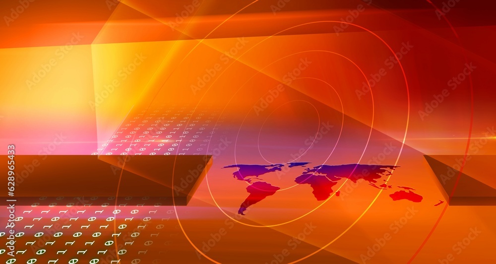 Poster abstract image featuring a glowing red background with a world map overlay