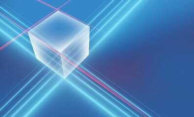 Abstract design with neon lights and transparent box concept ser