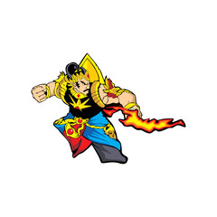 Cartoon character: flying up into the sky with a flame in its hand: vector